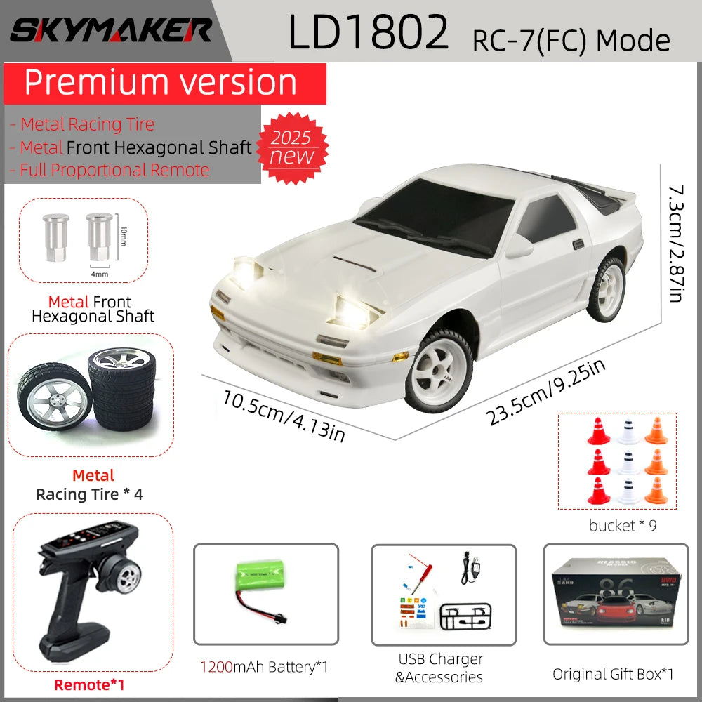 Skymaker AE86 Model LD1801 RX-7 FC LD1802 1:18 RC Drift Car 1/18 2.4G Remote Control ESP Gyroscope LED Mini RC Racing Car Toys