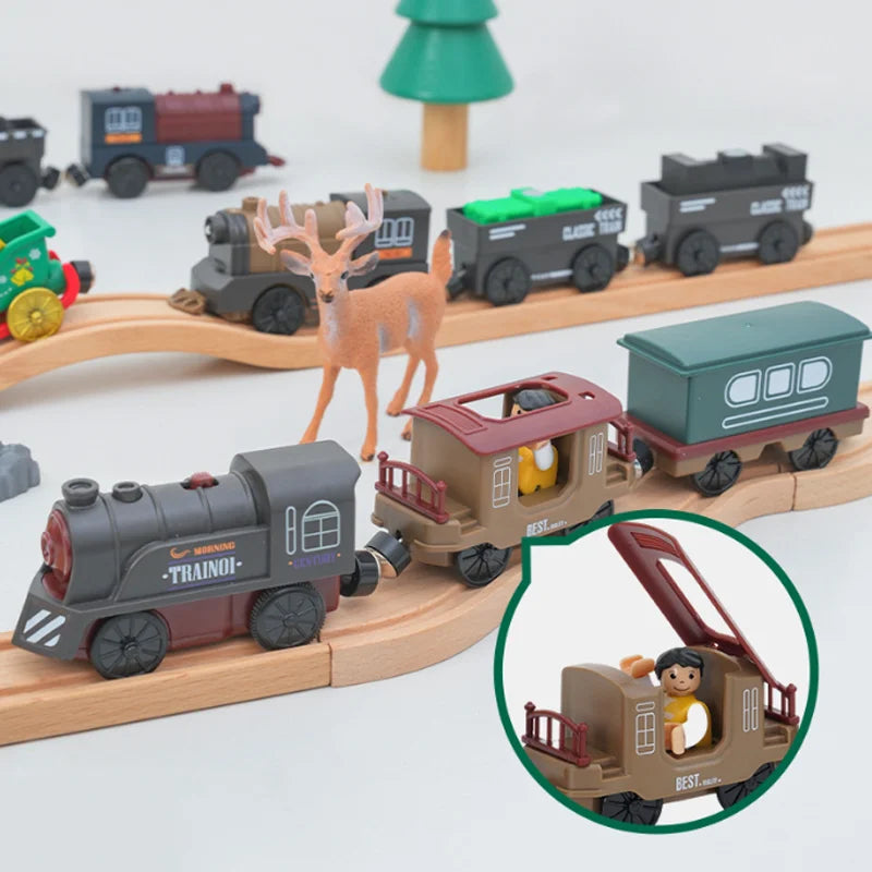 New Electric Train Set Compatible with Thomas Wooden Train Track Train Toys For Kids Christmas Birthday Gift