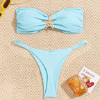 Sexy Bandeau Bikini Set 2026 Women Sky Blue Starfish Ornament Push Up Thong Swimsuit Brazilian Beach Bathing Suit Micro Swimwear