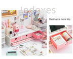 Pink White Student Storage Rack Heart Drawers Monitor Laptop Increase Shelf Office Screen Riser Holder Stationery Pen Storage