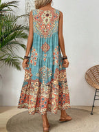 Summer print crew-neck sleeveless dress for women  suitable for casual or beach wear for holiday and long holiday