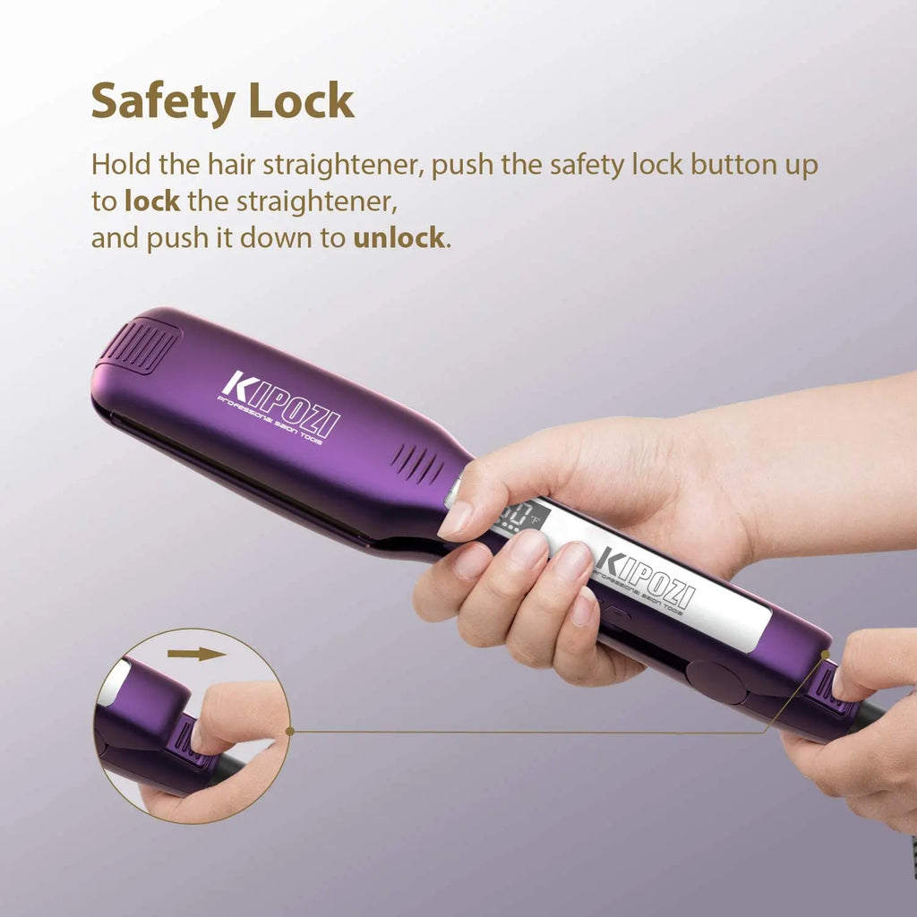 KIPOZI Professional Titanium Flat Iron Hair Straightener with Digital LCD Display Dual Voltage Instant Heating Curling Iron