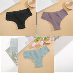 FINETOO 3Pcs Women Cotton Underwear Panties Sexy Lace Brazilian Briefs Low Waist Floral Solid Color G-string Breathable Lingerie