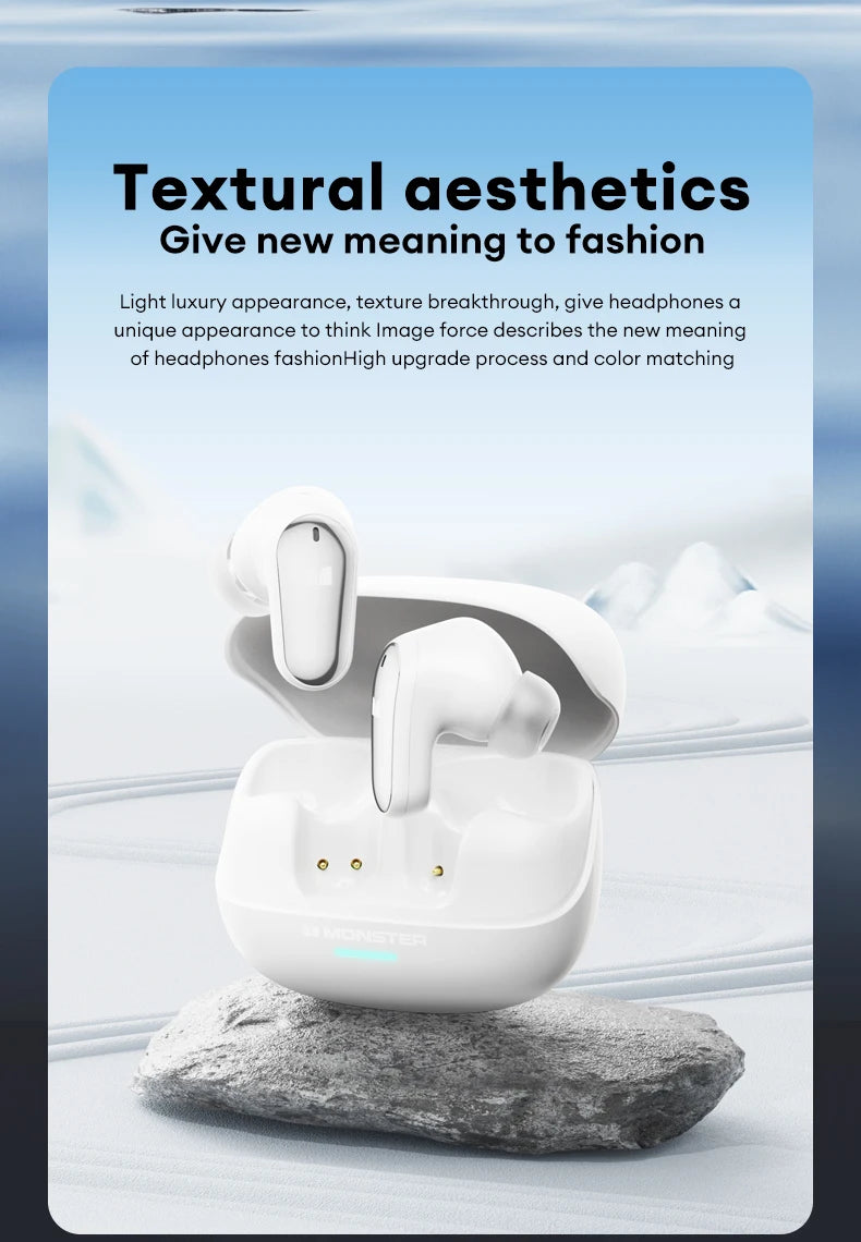 Monster MQT52 Bluetooth 5.4 Wireless Earphones 24H Long Battery Life Stereo Headphones Low Latency Gaming Dual Mode Headset Gift
