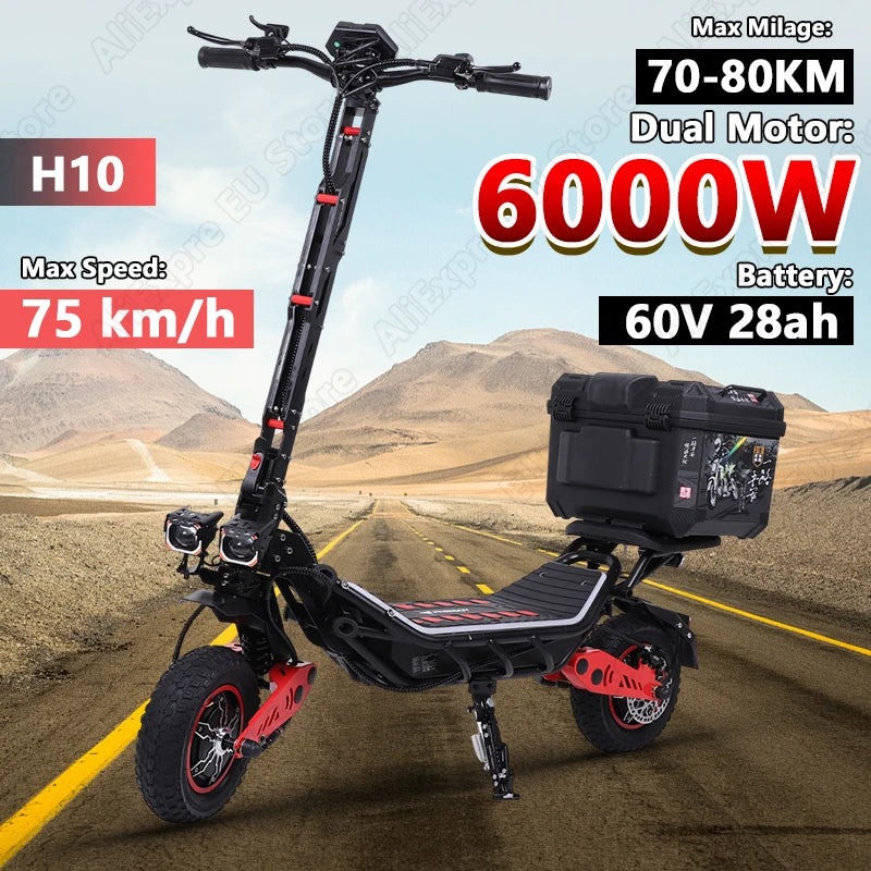 FREEBOY H10 E-Scooter Gift Toolbox 6000W Dual Motor 60V 28AH Battery Speed 75km/h 12" Tires Electric Scooter Hydraulic Braking