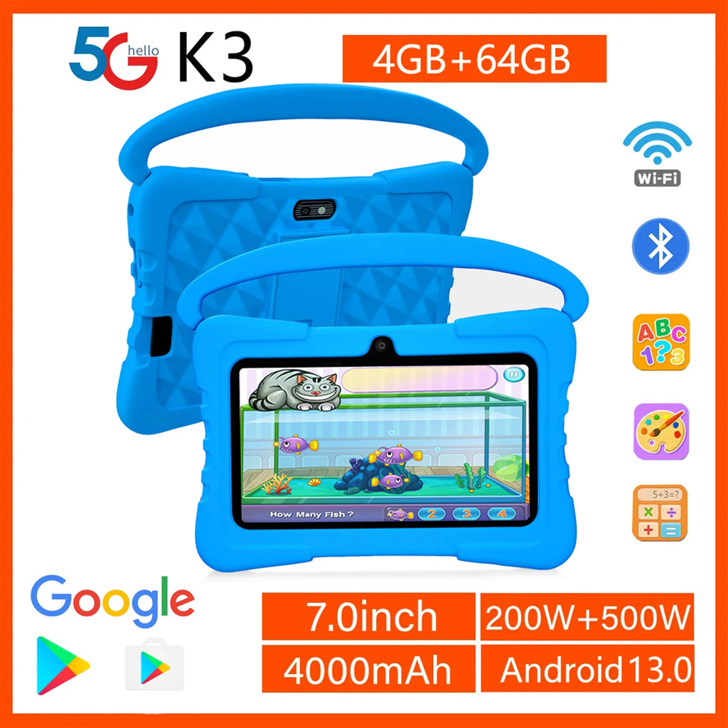 New 5G WiFi 7 Inch Kids Tablets Android 13 Quad Core 4GB RAM 64GB ROM 4000mAh Bluetooth Children's Gift Kids Software Tablet Pc