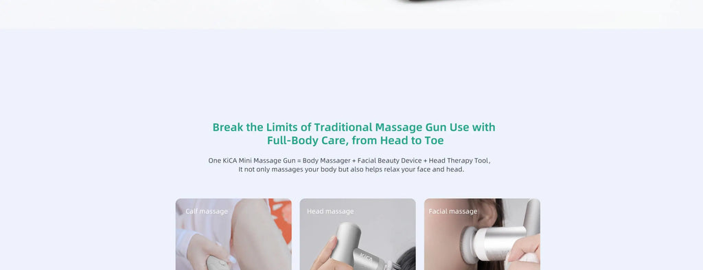 Kica Mini 3 Massage Gun, 3000RPM Stepless Speed, 7kgf Impact Force, 4 Heads, 255g Lightweight Sport Muscle Massager