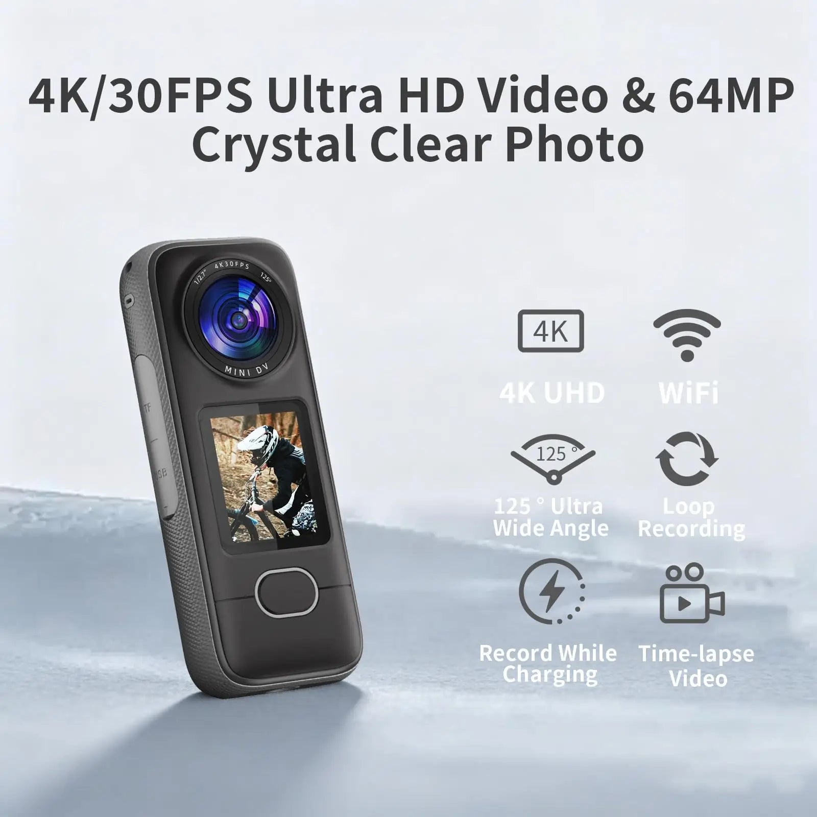 4K Action Camera WiFi IPX6 Waterproof 3.5H Battery Fast Charge Ultra HD Photo 1.4" Touch Screen Vlog  Helmet Cam 12 Accessories. Main image