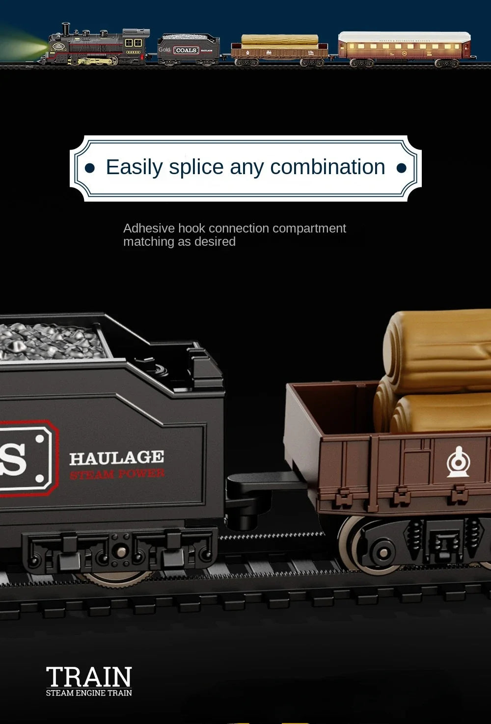 Kids Retro Electric Steam Train Rail Toys Classical Railway Freight Train High-Speed Tracks Train Model Boys Toys Christmas Gift