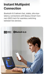 Baseus Bowie MC2 AIR Clip-on TWS Earbuds Ear Clips Wireless Earphones Bluetooth 6.0   Open earrings 4 Mic ENC Sports Headphone
