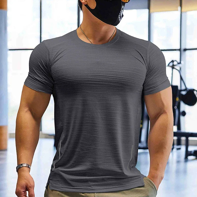 Muscle Training Compression T-shirt Man Running Dry Fit Tee Plain Color Plus Size Gym Men's T-shirts Sports Men Tops Sweatshirt
