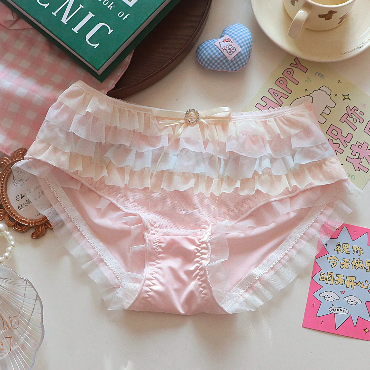 Japanese Style Lolita Princess Lingerie Set Women Pure Desire Cake Layer Lace Mesh Cotton Crotch Party Bra And Panty Set  Cute