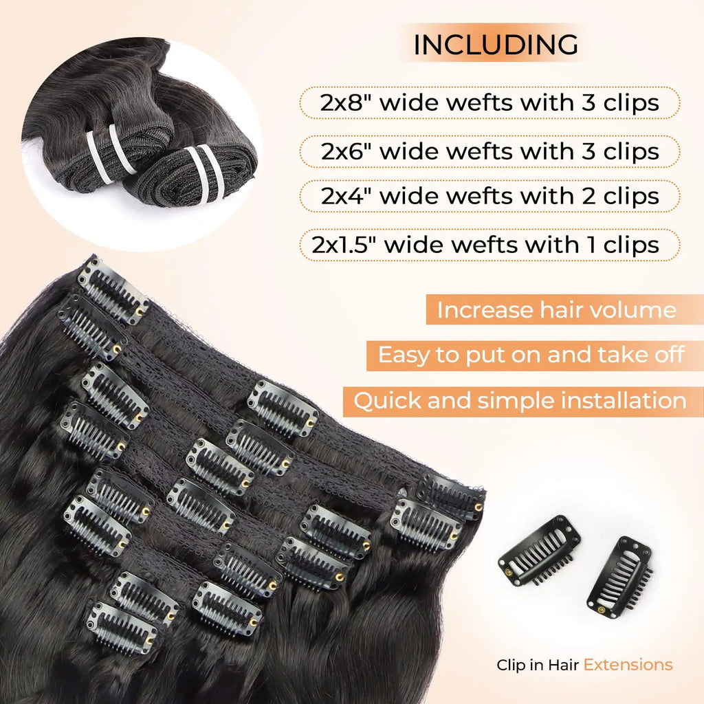 Wave Clip in Hair Extensions Real Human Hair Extensions Clip Ins 120 Gram Body Wave 18 Inch 8Pcs Natural Black 100% Human Hair