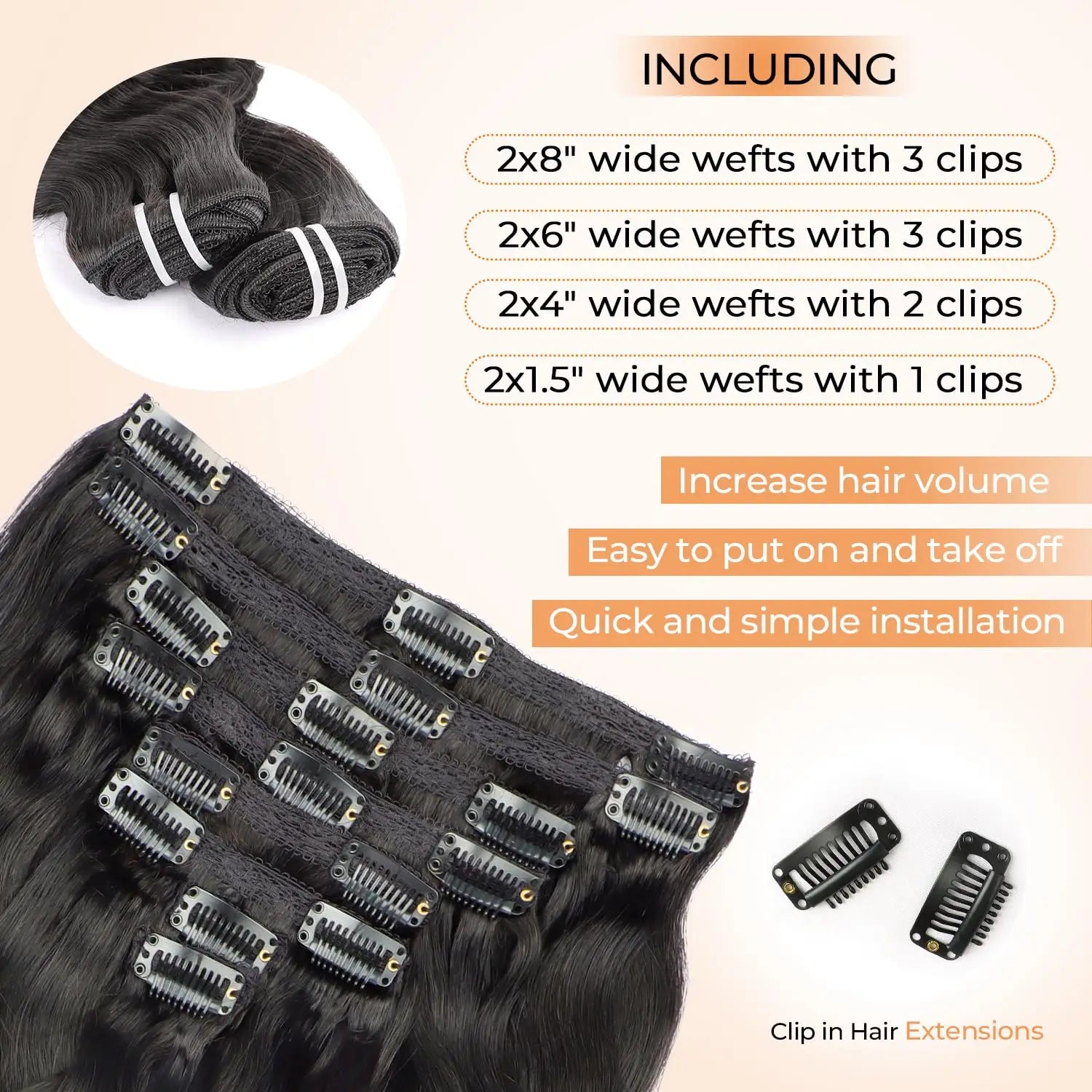 Wave Clip in Hair Extensions Real Human Hair Extensions Clip Ins 120 Gram Body Wave 18 Inch 8Pcs Natural Black 100% Human Hair
