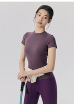Spring and Summer Yoga Wear Short-sleeved Nude Tight-fitting Fitness Wear for Women Outdoor Running Training Sports T-shirt