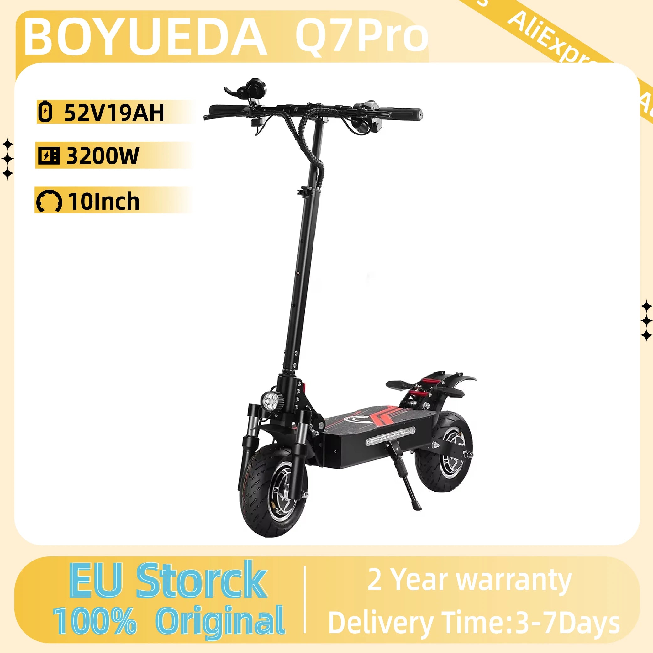 BOYUEDA Q7PRO Electric Scooter 3200W Dual Motor 52V19AH Foldable 10 Inch Tire 70KM/H Max Speed 70KM Mileage with Seat