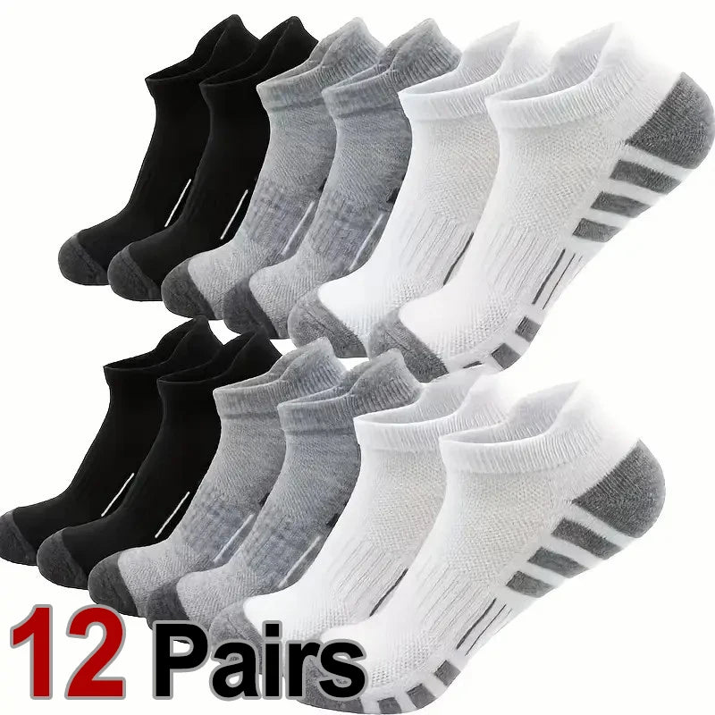 12 Pairs Men Breathable Sports Ankle Socks Arch Support Design for All Seasons Comfortable Durable Running Fitness Casual Socks Main image