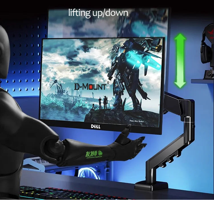 D-MOUNT D90 metal alumin 2-10KG 13"-32" monitor desktop stand mount gas spring arm full motion rotate clamp 0-60mm grommet