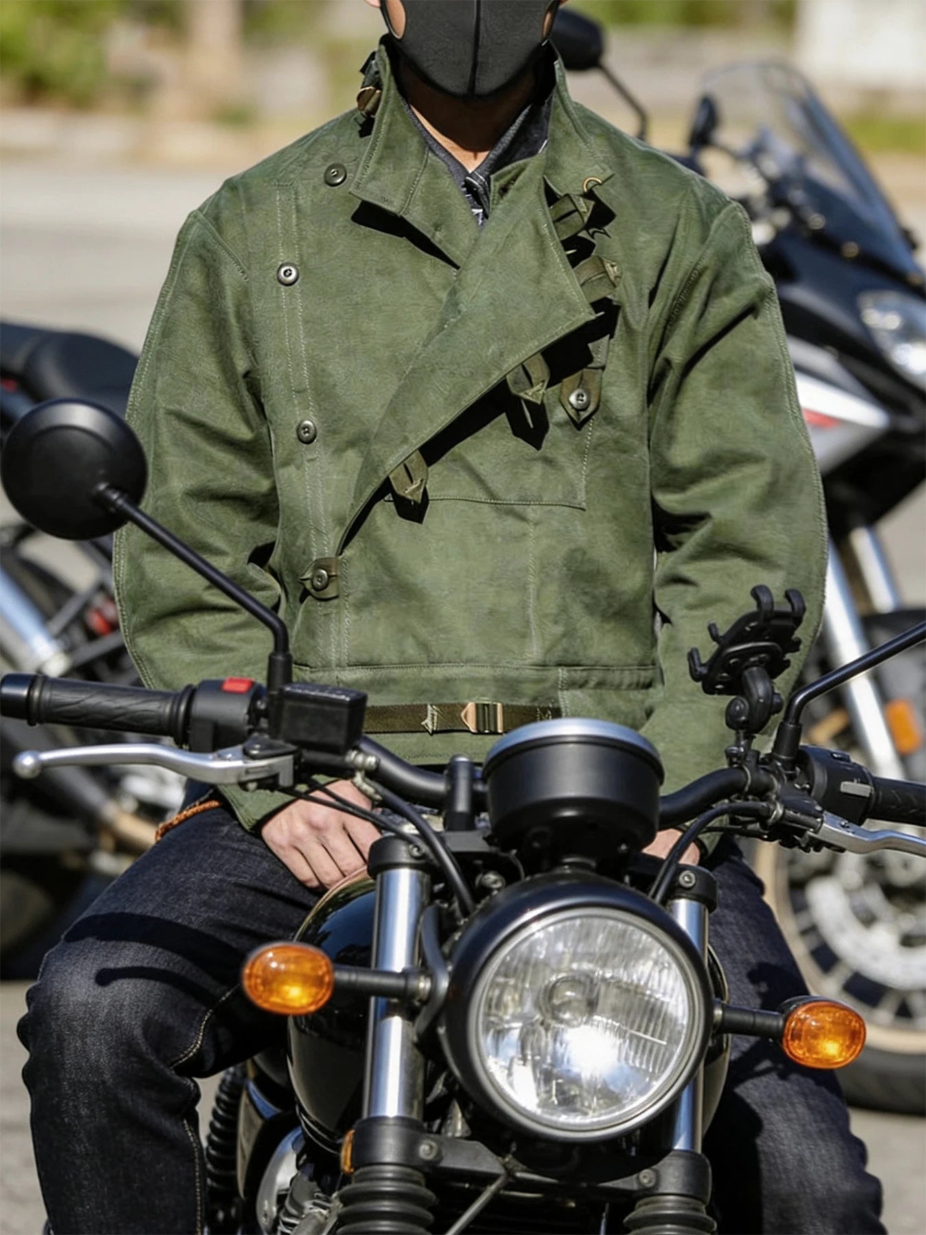 Swedish motorcycle jacket, men's retro military green casual cropped jacket, 100% cotton canvas workwear asymmetric safari style