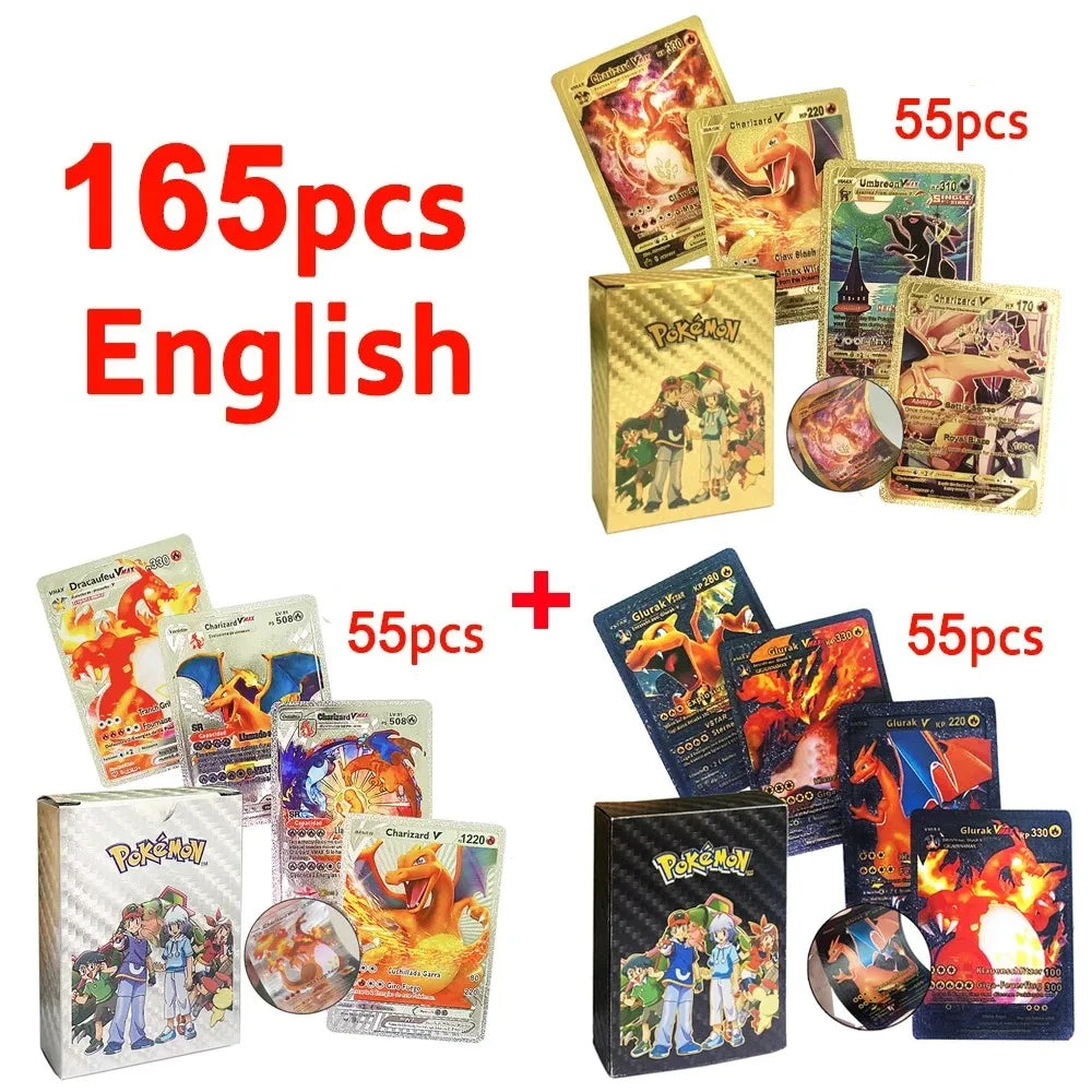 30-165pcs Gold Pokemon Colorful Card Set Black Vmax Vstar Sliver GX Box Pikachu Carta Charizard German French Spanish Game Cards