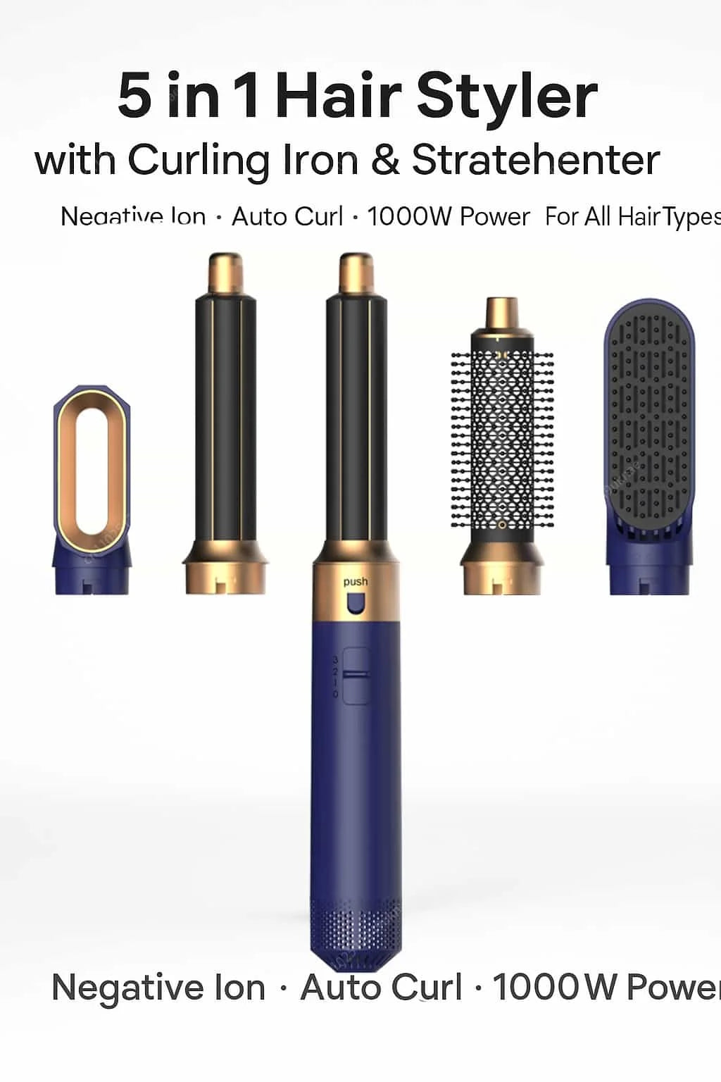 5 In 1 Hair Dryer And Hot Air Comb Brush With Curling Iron Hair Straightener For Fast Drying Curling Straightening And Styling