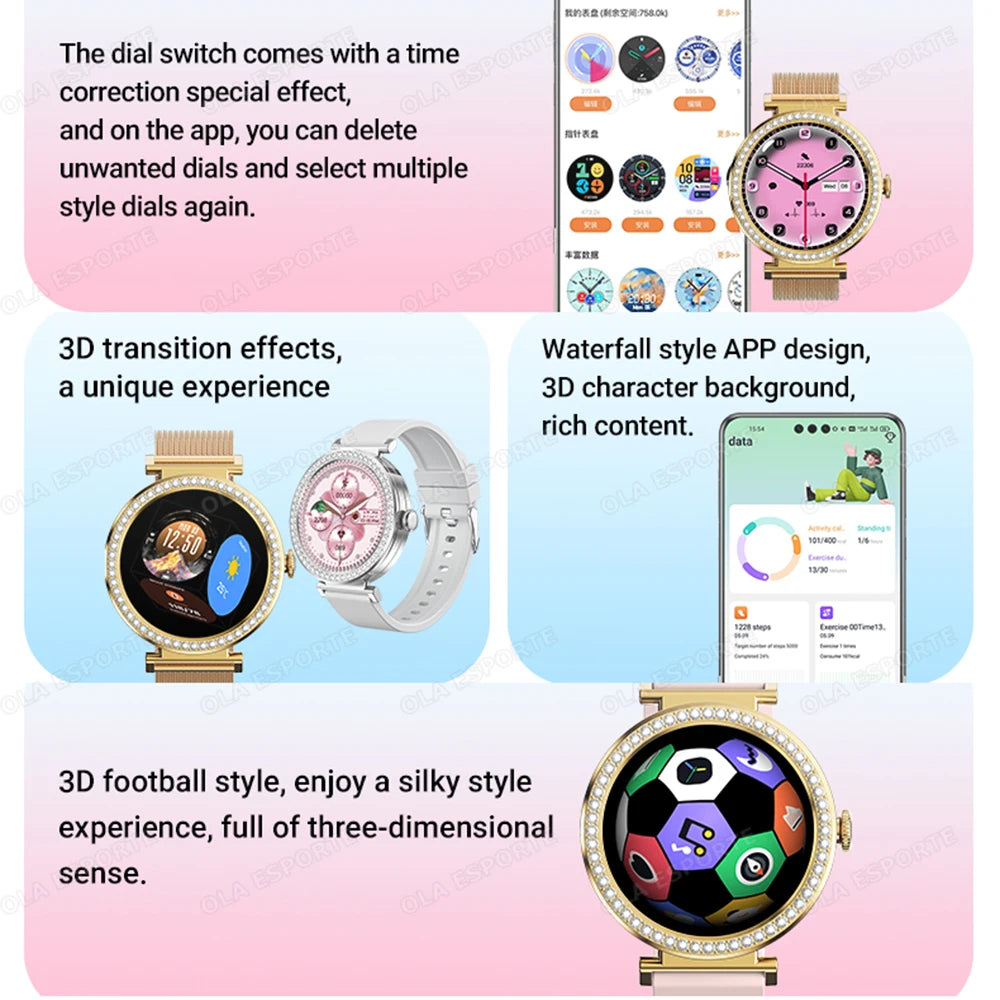 Fashion Zircon Smart Watch 1.46" AMOLED Screen 5.4 Bluetooth Call Heart Rate Temperature Monitoring Women Smartwatch Pedometer