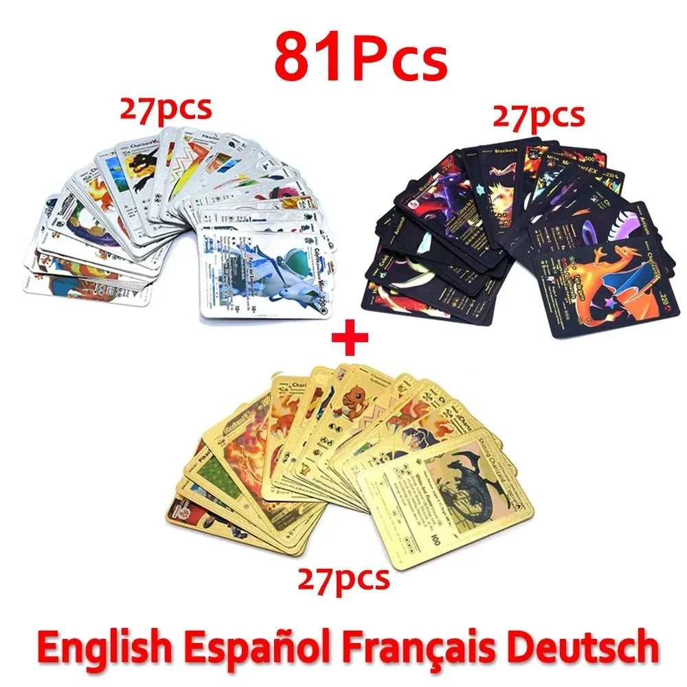 30-165pcs Gold Pokemon Colorful Card Set Black Vmax Vstar Sliver GX Box Pikachu Carta Charizard German French Spanish Game Cards