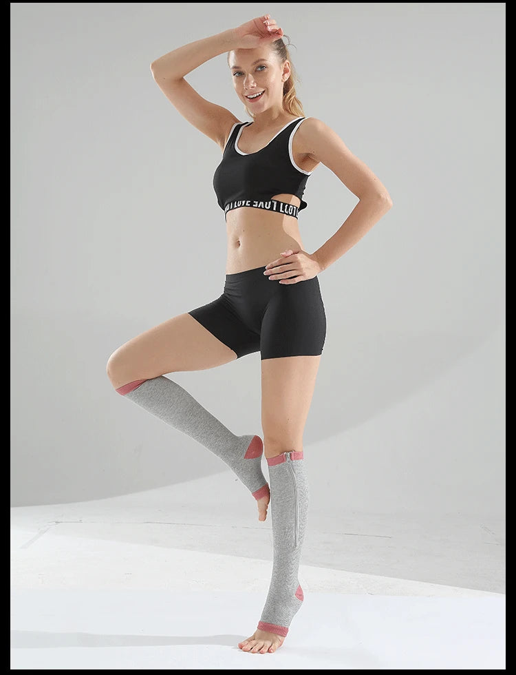Zipper Compression Socks Men Women Knee Maternity High Socks Anti-Fatigue Stretchy Sox Outdoor Running Hiking Sports Socks