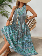 Summer print crew-neck sleeveless dress for women  suitable for casual or beach wear for holiday and long holiday