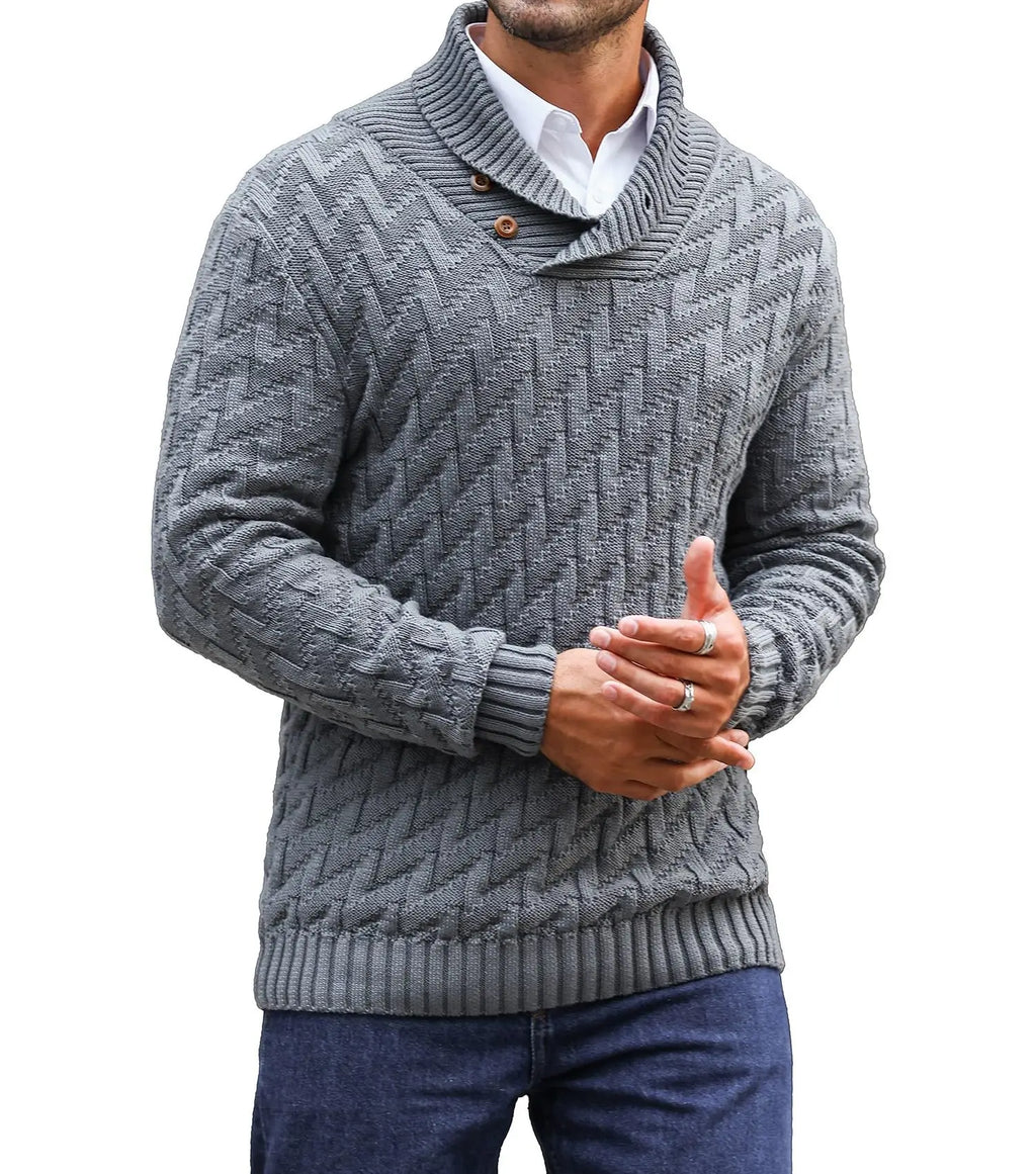 Men's Sweater Spring Shawl Collar Pullover Solid Color Sweater Casual Cable Knit Button-Up Pullover High Quality Tops US Size