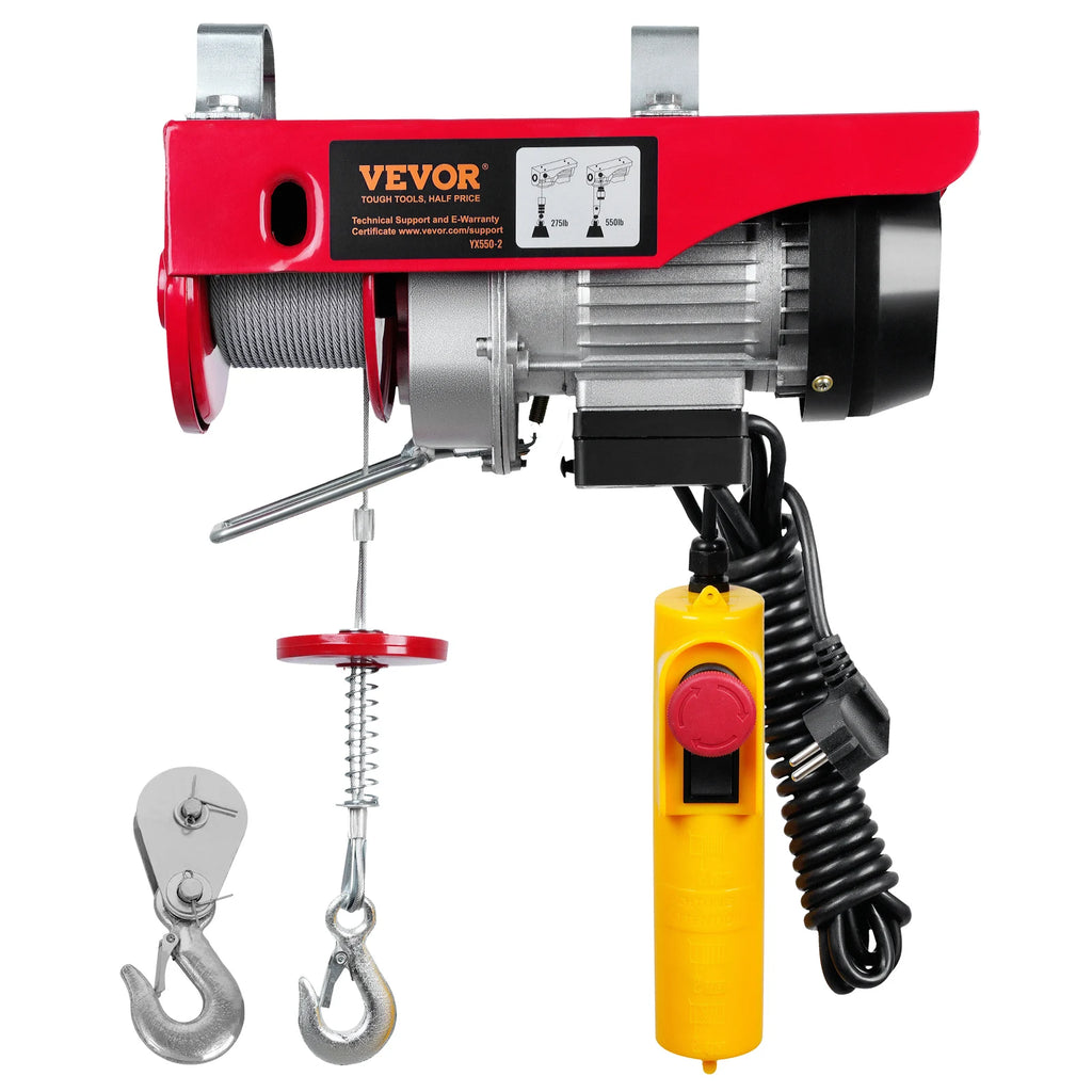 SucceBuy 250kg Electric Hoist Crane Portable Lifter Overhead Garage Winch with Wired/Wireless Remote Control for Car Garage Boat