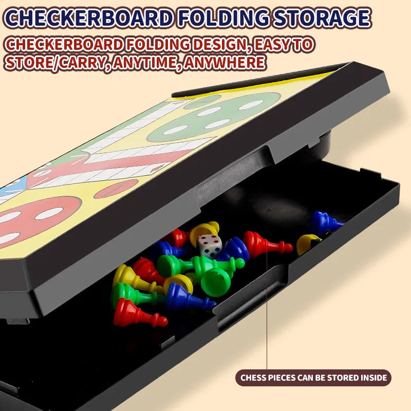 International Ludo Board Game for Kids: Portable Folding Chess Set, Educational Toy, Party Table Game for Elementary Students
