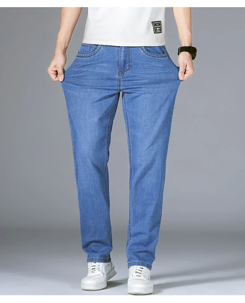 Man Pants Office Business Jeans Men Classic Blue Black Cotton Stretch Straight Denim Pants Male Brand Trousers