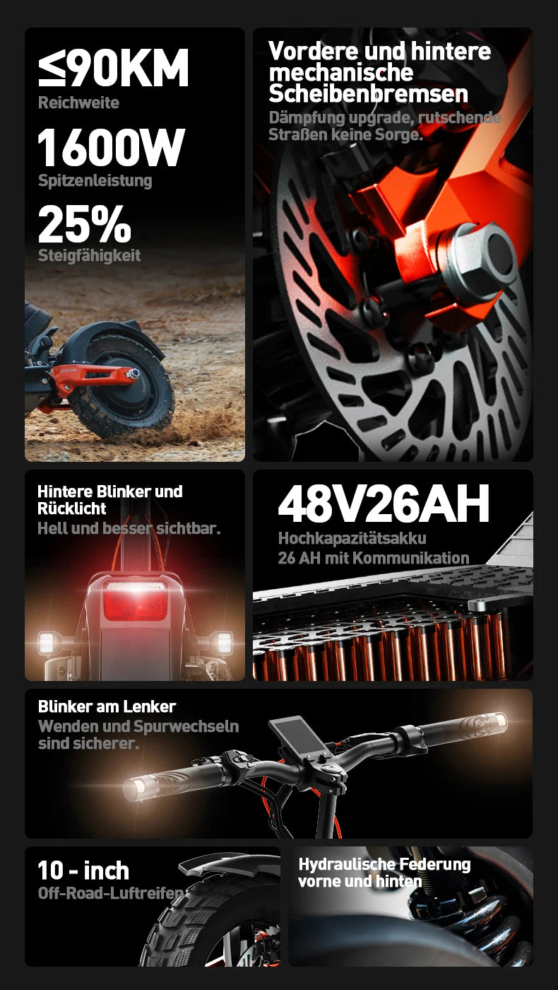 JOYOR T6E Pro ABE Electric Scooter 500W Motor 48V18/26AH 20km/H Range 70km/90km Aluminum alloy body 10” Tires Commute E-Scooter