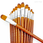 13 Pcs Long Handle Artist Paint Brush Set, 4 Tip Shapes :Pointed/Flat/Angled/Filbert for Multi-Media Art & Craft,Wooden Handle