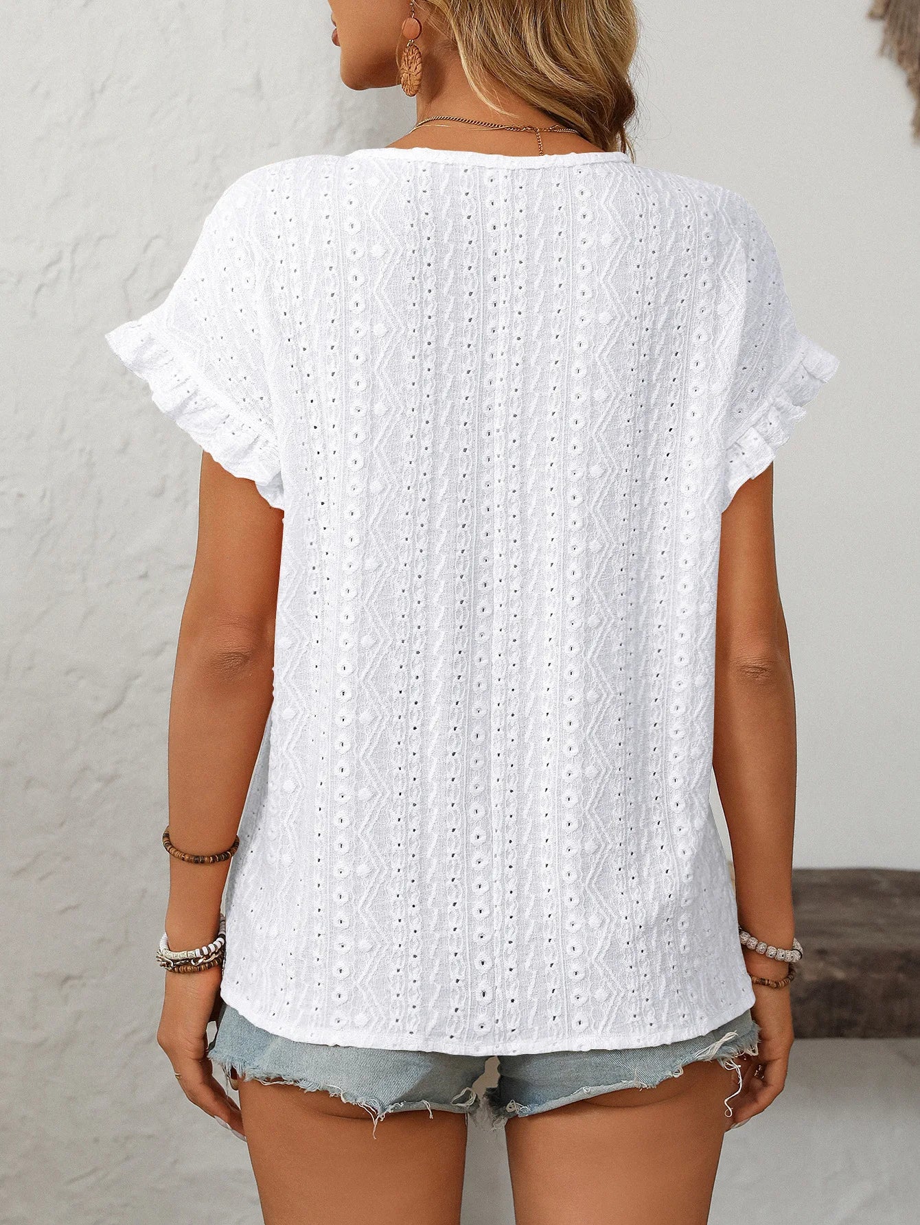 Solid Casual Loose Blouses For Women Fashion 2025 Summer Women's Hollow Short Sleeve Shirts And Blouses Elegant Female Blue Tops
