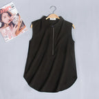 #2503 Woman Tops And Blouses Sleeveless Shirt Women Summer Thin Vest Pullover Button Basic Top Chiffon Red White Black Polo Neck