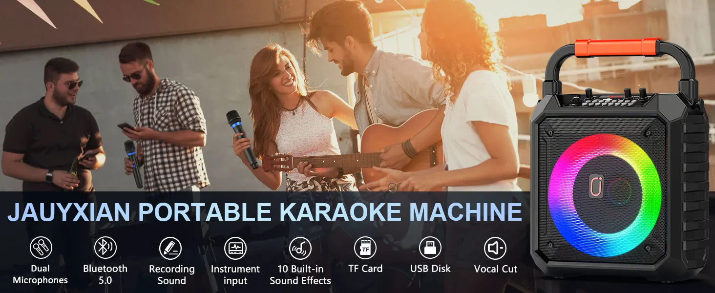 T17-T Karaoke Machine And Bluetooth earphones,Portable Speaker with LED Lights for Kids and Adults,Supports Bluetooth/USB/TF/AUX