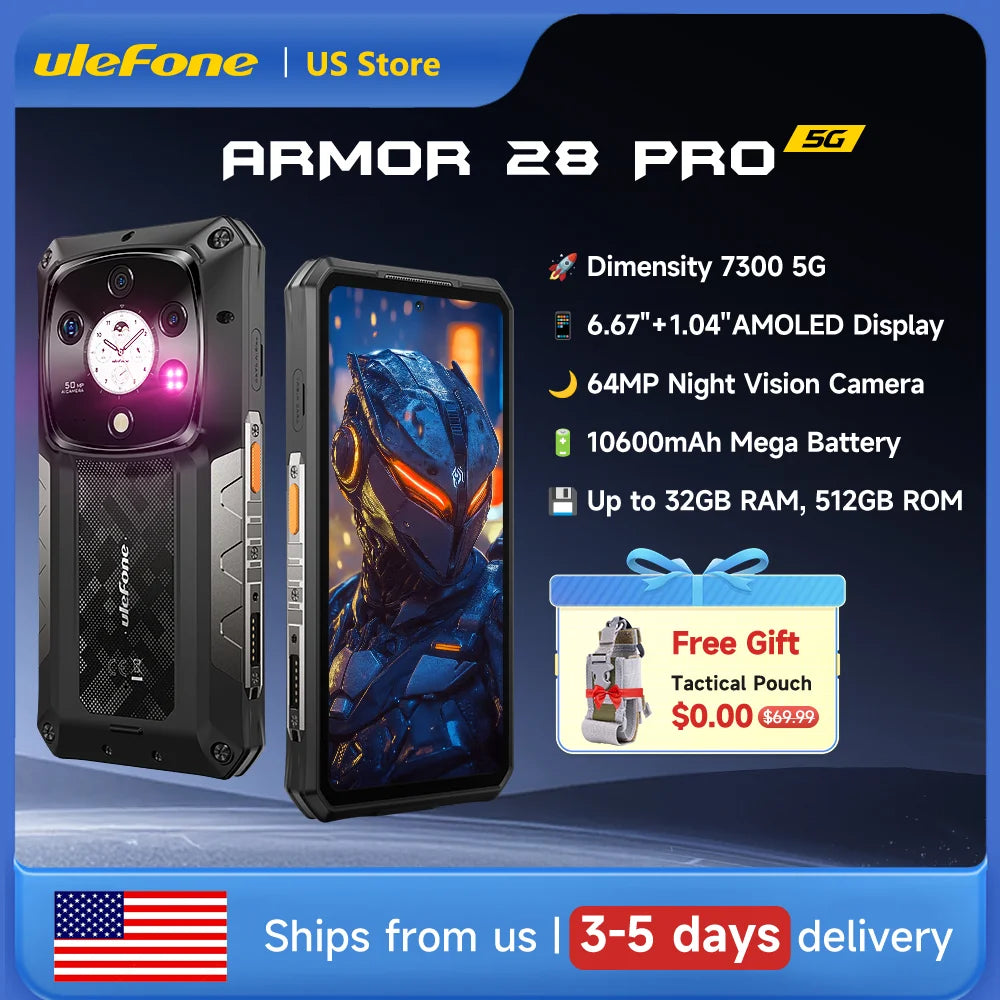 Ulefone Armor 28 Pro 5G AI Rugged Phone 6.67”AMOLED 64MP Smartphone 120W MTK Dimensity 7300 10600mAh 512GB ROM Mobile phone Main image