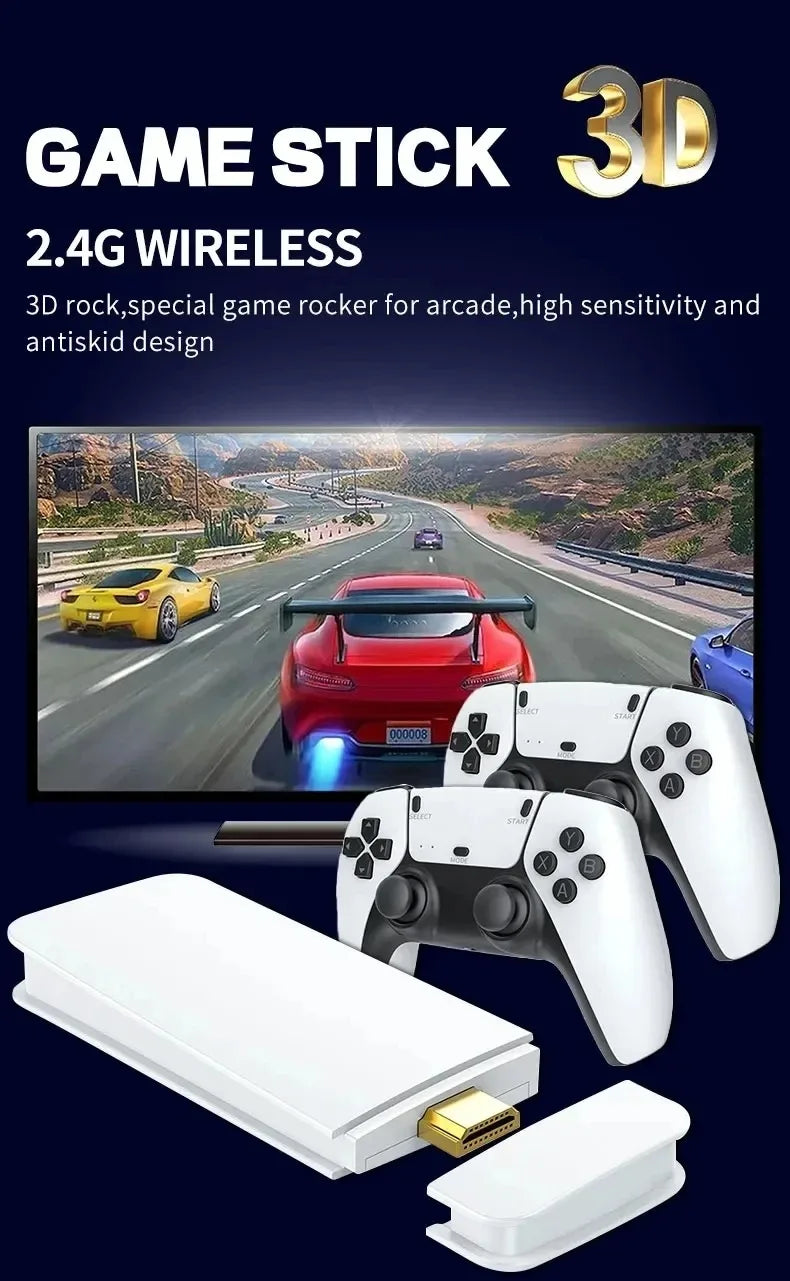 4K 64G Retro Game Console: M15 Game Stick with 40000+ Classic Arcade Games, Dual Wireless Controllers 2-Player TV System