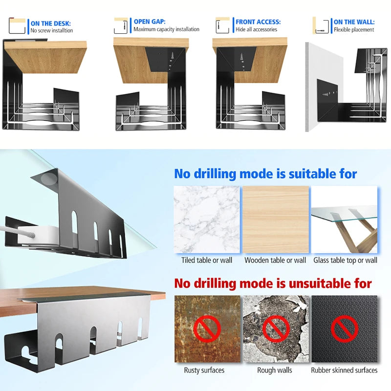 Under Desk Cable Management Tray No Drill Steel Desk Cable Management Tray with Wire Organizer and Desk Cord Organizer