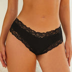 FINETOO 3Pcs Women Cotton Underwear Panties Sexy Lace Brazilian Briefs Low Waist Floral Solid Color G-string Breathable Lingerie