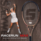 RaceRun-MAX Composite Carbon Tennis Racket, 295±10g Lightweight, 325mm Balance, One-Piece Stable Frame, 50-60lbs, for Advanced