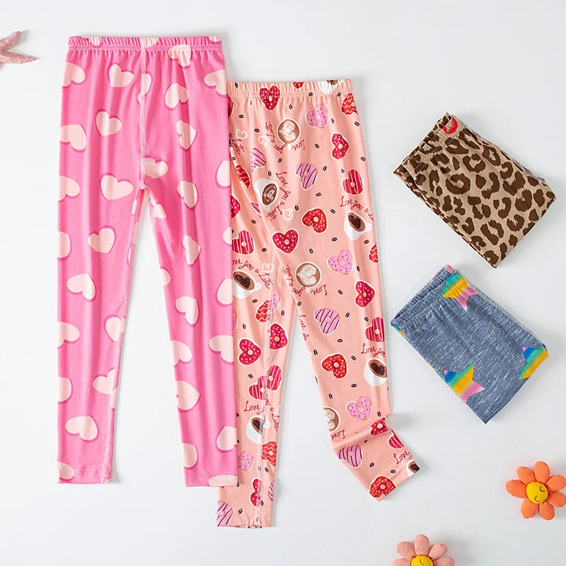 2/4 Pcs Children's Mix And Match Love Printed Leggings Girls Casual Joker Slim 9 Pants Fashion Elastic Waist Valentine's Day Pan Secondary image
