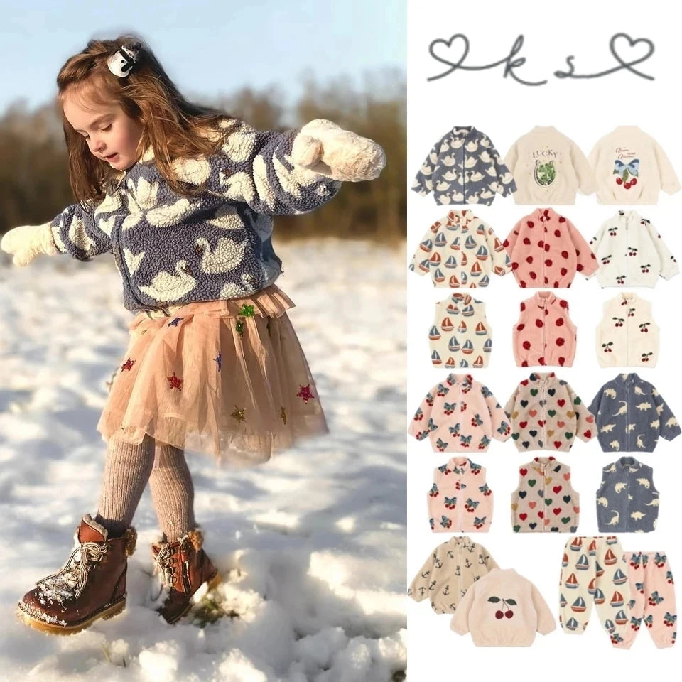 2026 KS Brand Winter Baby Girls Boys Lambswool Cherry Jackets Kids Clothes Boys Sequin Cartoon Outerwear Children's Coats 1-9Yrs Main image
