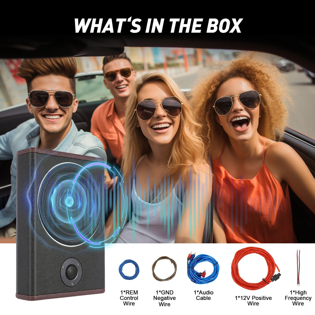 8 Inch Ultra Slim Car Subwoofer Under Seat 12V 600W Car Active Subwoofer Compact Car Bass Audio Car Stereo Amplifier Speaker