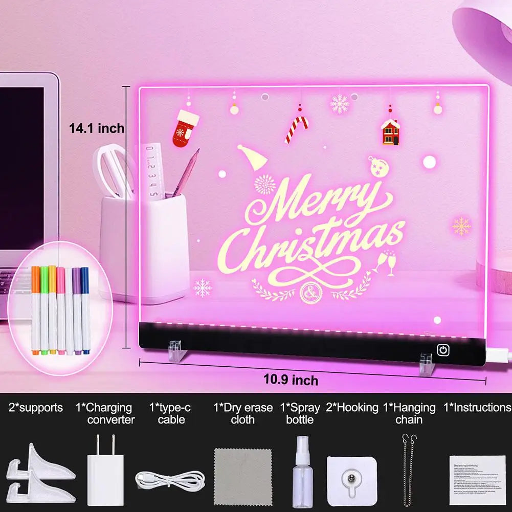 LED Note Board Night Light With Colorful 7 Pens DIY Acrylic Message Board Creative Fluorescen Painting Drawing Board Main image