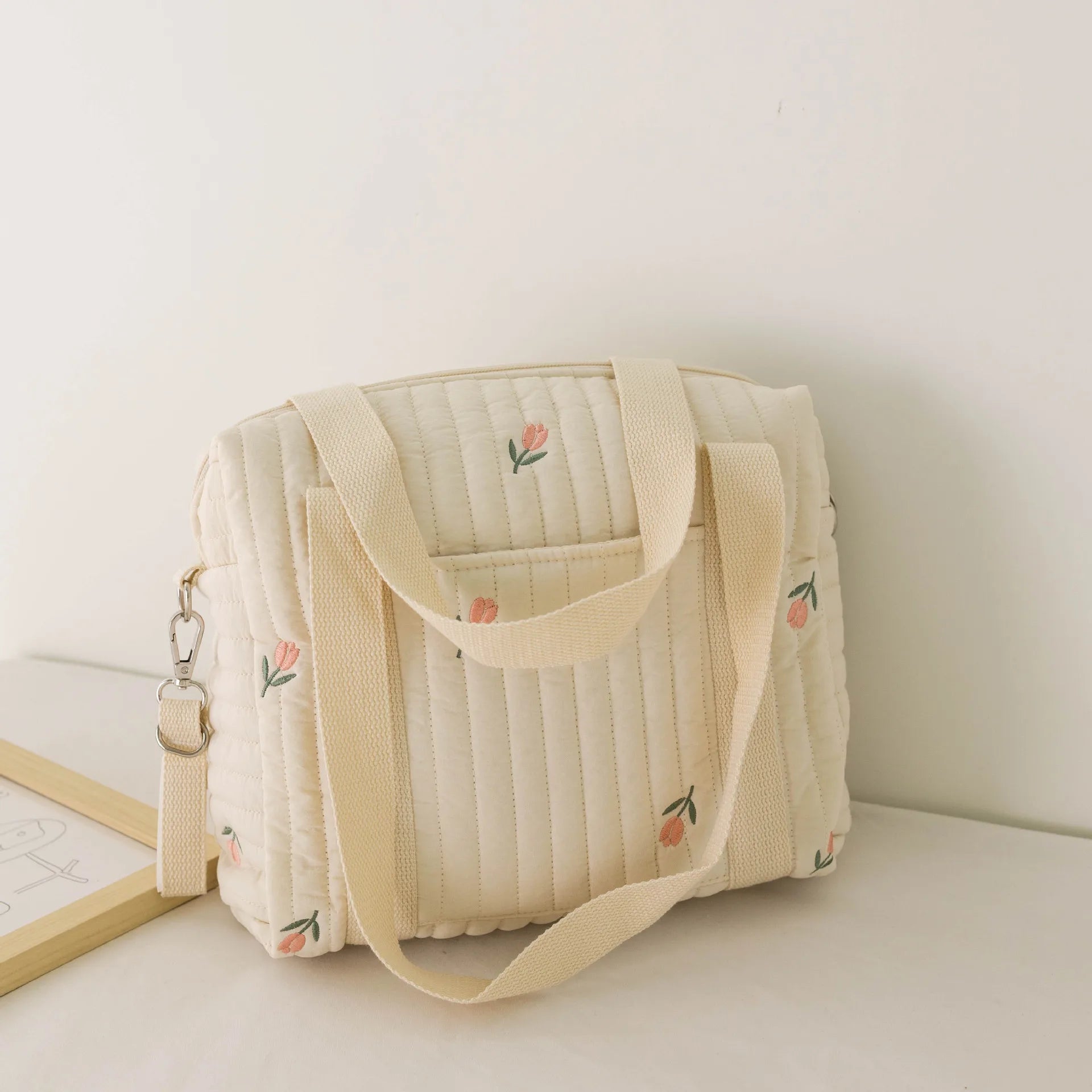 Cute Bear Baby Stroller Nappy Bag Korea Embroidery Cotton Mommy Bag Soft Maternity Shoulder Pack Portable Baby Diaper Organizer