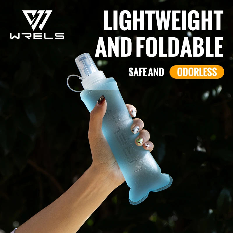 WRELS 250ml 500ml Soft Flask Folding Collapsible Water Bottle TPU BPA Free Outdoor Sport Portable   Water Bag Running Camping