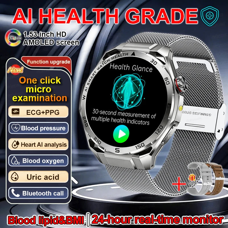 ECG High-end Health Smart Watch Men Blood pressure lipids bloodoxygen Body analysis Uric acid Health Tracker Smartwatch Men lady